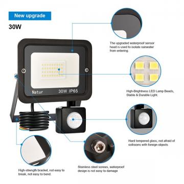 bapro 30W Security Lights with Motion Sensor,Led Floodlight Super Bright, Garden Lights Warm White(3000K), IP65 Waterproof Perfect for Garage, Garden and Forecourt[Energy Class A++]