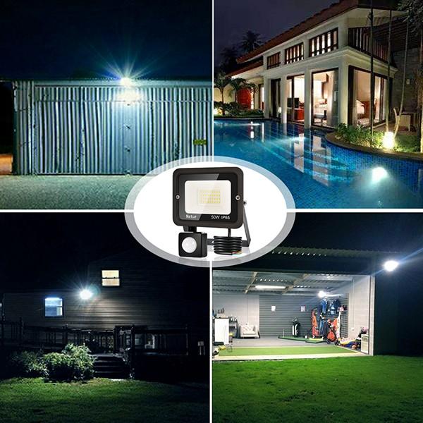 bapro 50W Security Lights with Motion Sensor,Led Floodlight Super Bright, Garden Lights Warm White(3000K), IP65 Waterproof Perfect for Garage, Garden and Forecourt[Energy Class A++]